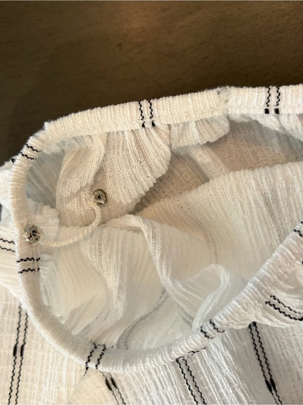 Madewell White Pinstripe Puff-Sleeve Square-Neck Top
